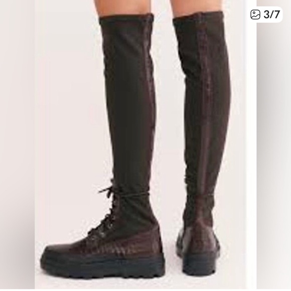 Free People Shoreditch Over The Knee Boots Brown Croc Size 38 New - Picture 6 of 11
